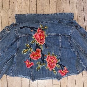 Sunset + Spring Cropped Denim Floral Embroidered